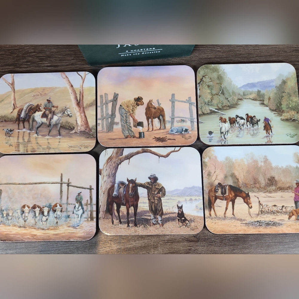 Jason Coasters New Zealand Western Cowboy Horses 6 Coaster Set Unused